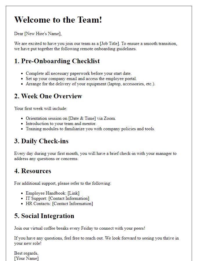 Letter template of remote onboarding guidelines for new hires