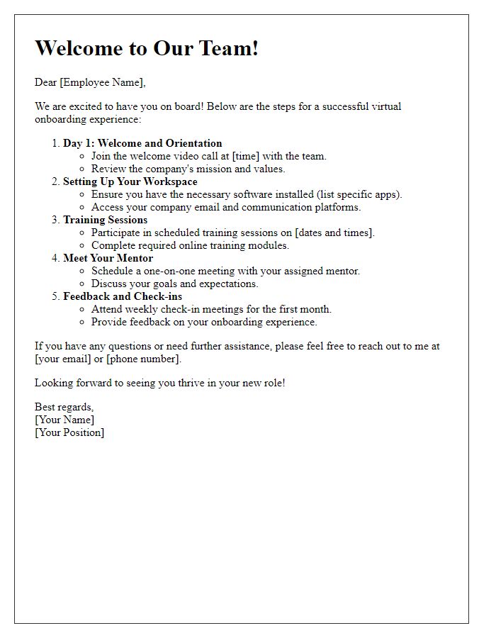 Letter template of steps for successful virtual onboarding