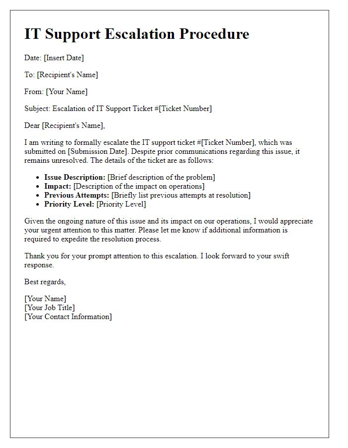 Letter template of IT support escalation procedure