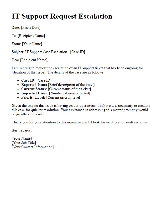 Letter template of IT support prioritization escalation