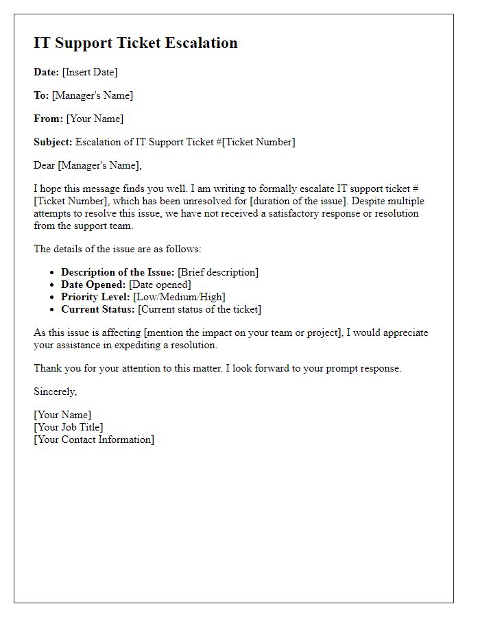 Letter template of IT support ticket escalation