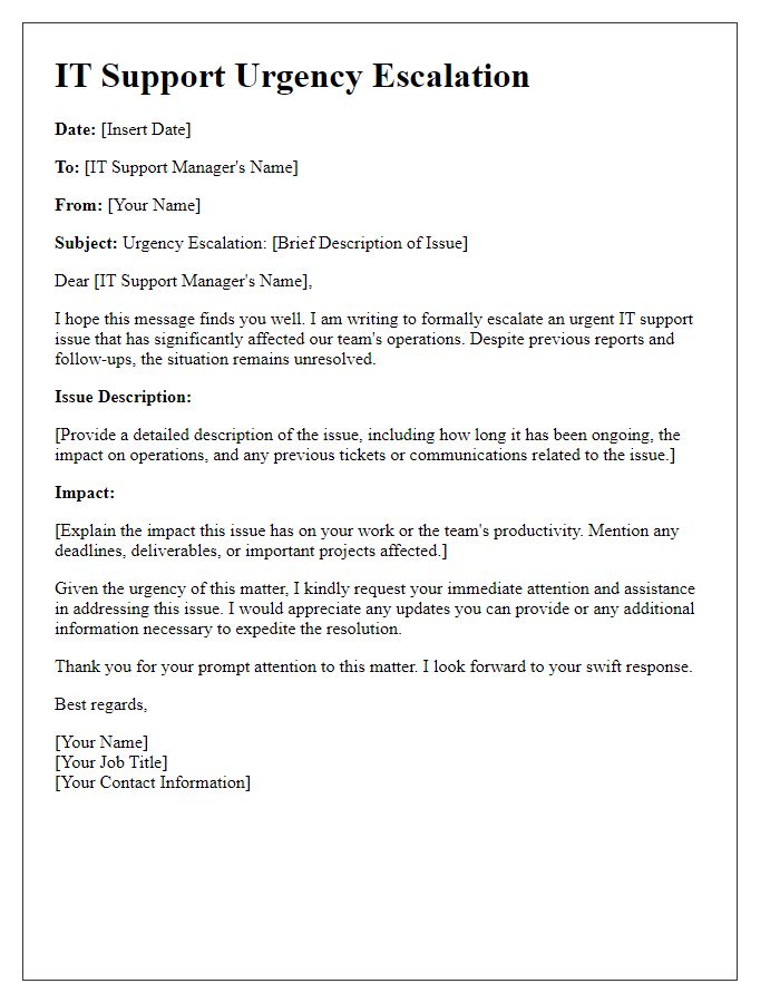 Letter template of IT support urgency escalation