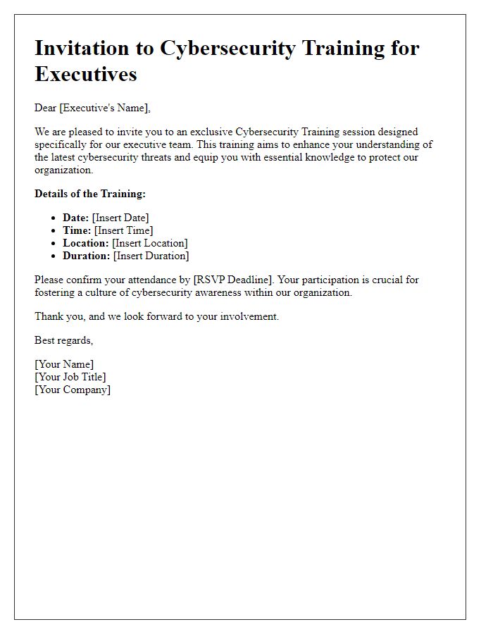 Letter template of Cybersecurity Training Invitation for Executives