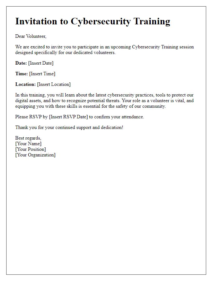 Letter template of Cybersecurity Training Invitation for Volunteers