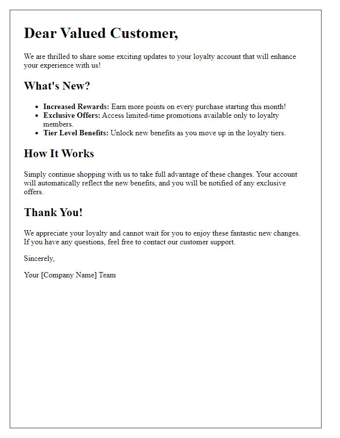 Letter template of Exciting Changes to Your Loyalty Account