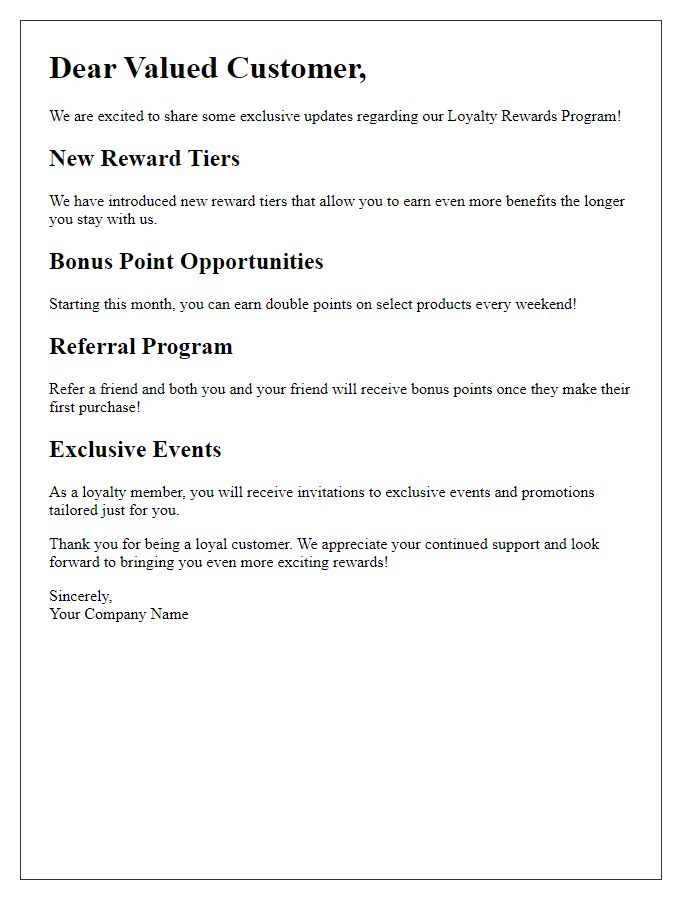 Letter template of Exclusive Updates on Loyalty Rewards