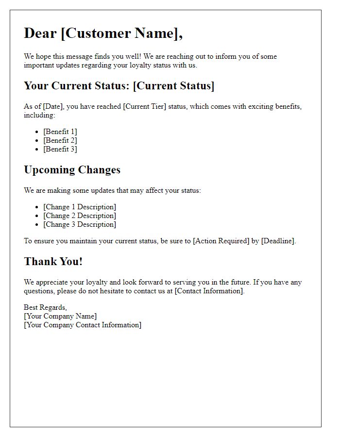 Letter template of Important Updates on Your Loyalty Status