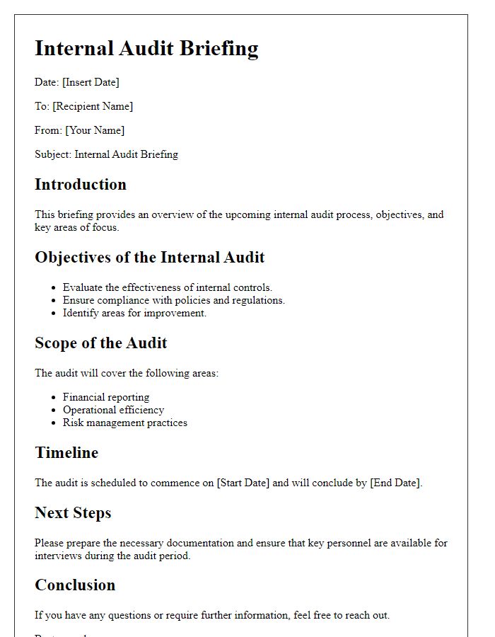 Letter template of internal audit briefing