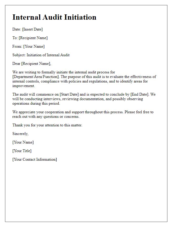 Letter template of internal audit initiation