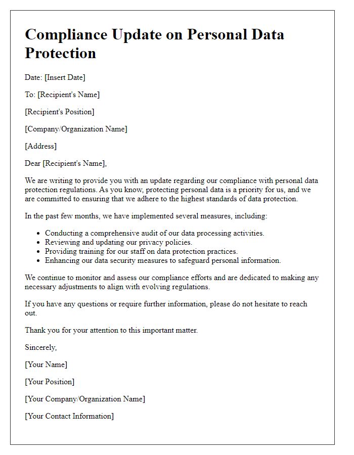 Letter template of compliance update on personal data protection