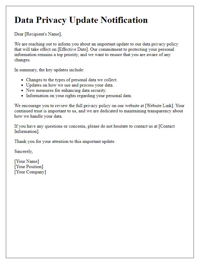 Letter template of data privacy update notification