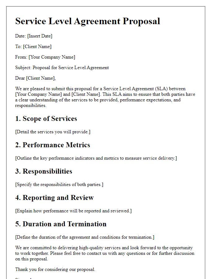 Letter template of service-level agreement proposal