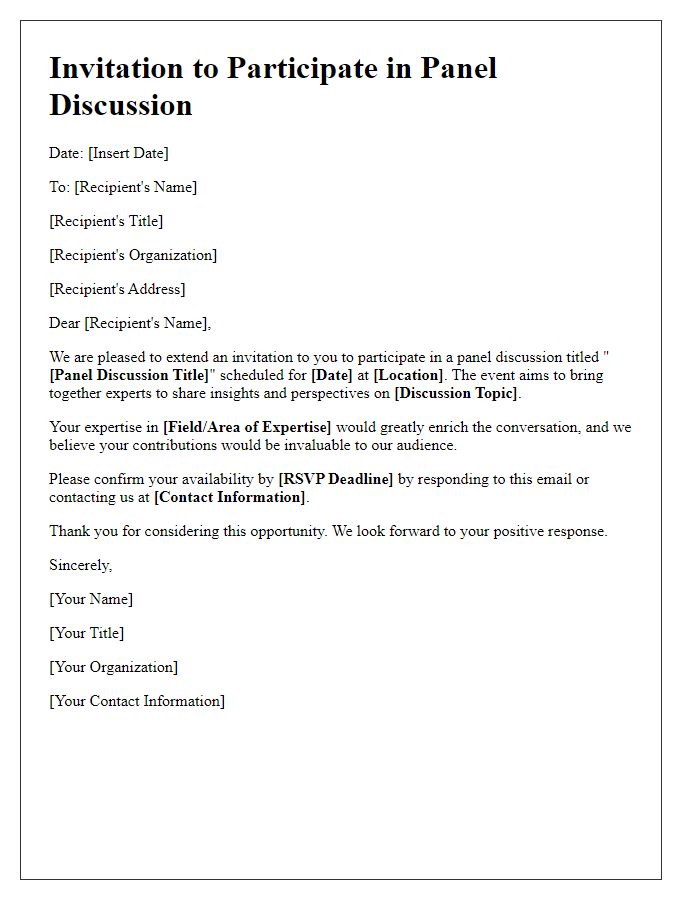 Letter template of media interview invitation for a panel discussion