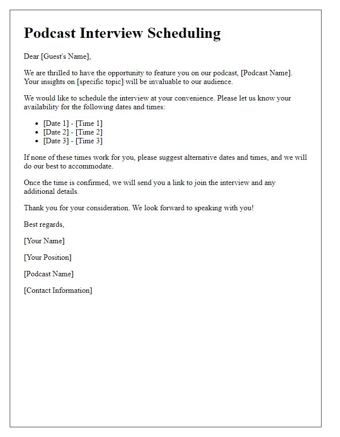 Letter template of media interview scheduling for a podcast