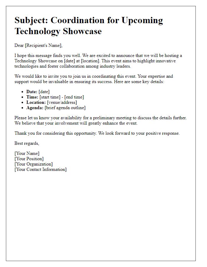 Letter template of coordinating a technology showcase