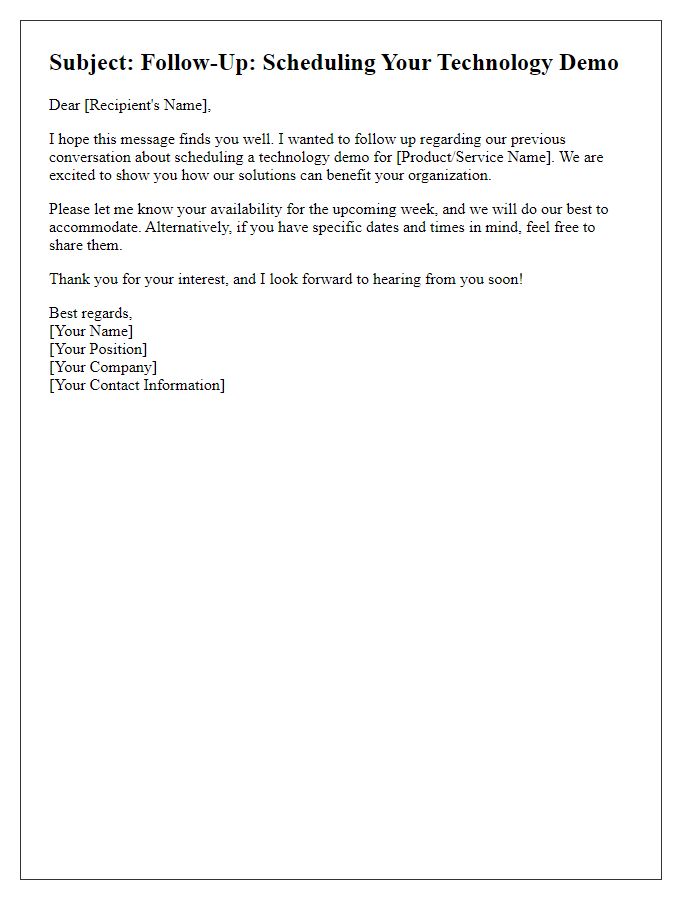 Letter template of follow-up for technology demo scheduling
