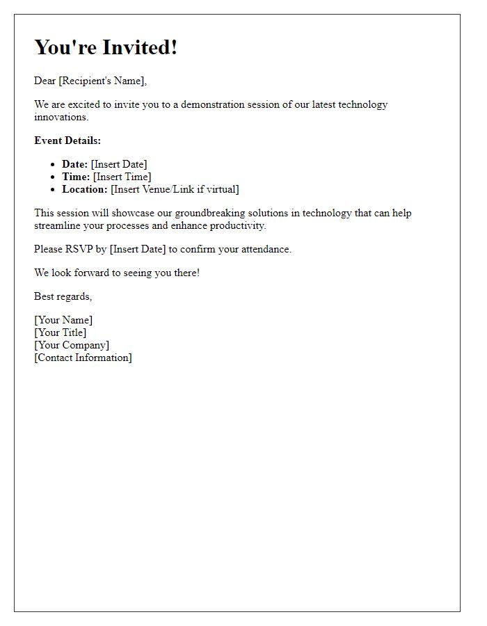 Letter template of invitation for a technology demo session