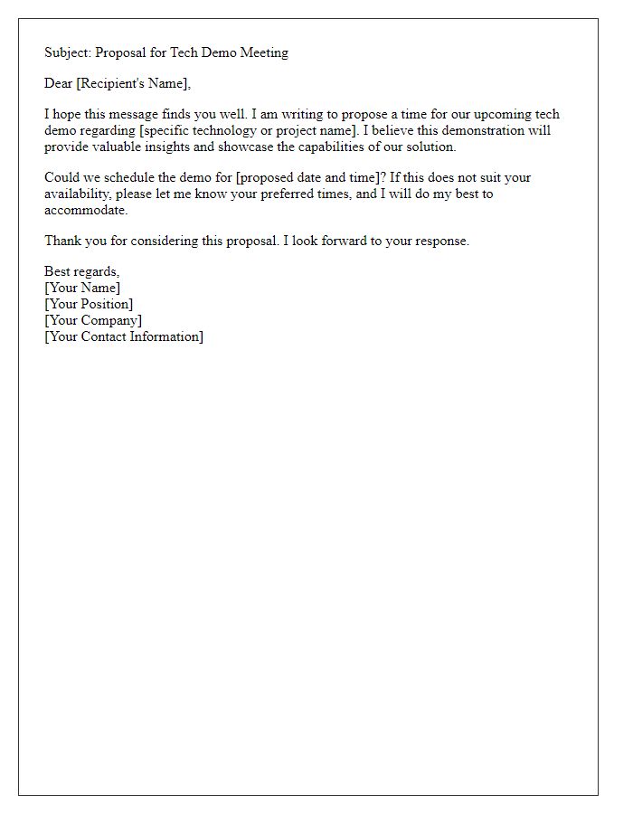 Letter template of proposing a time for tech demo