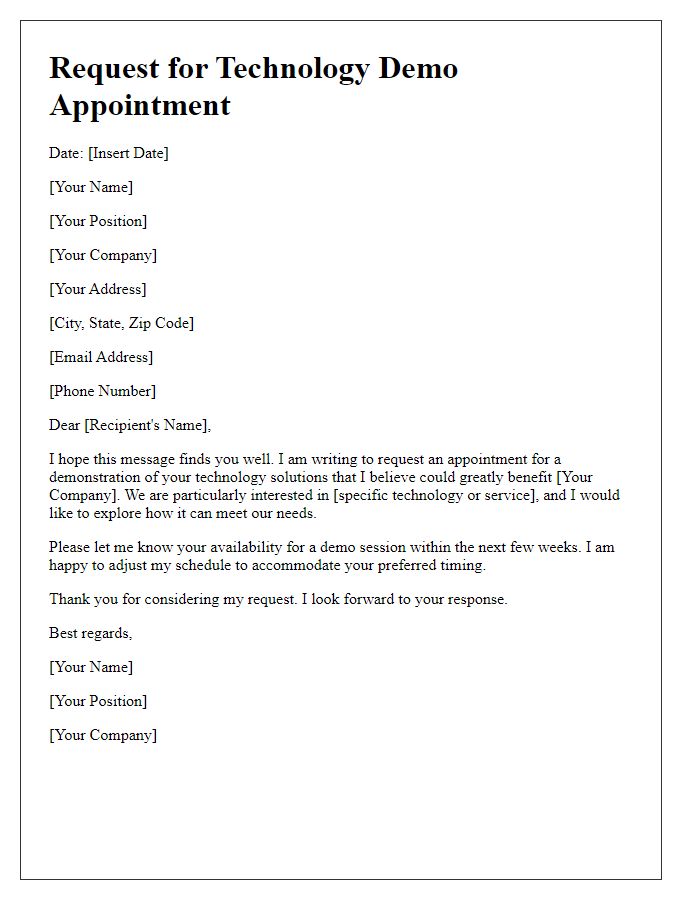 Letter template of request for technology demo appointment