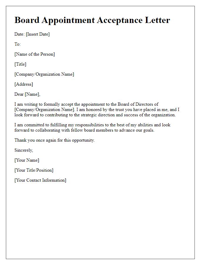 Letter template of Board Appointment Acceptance