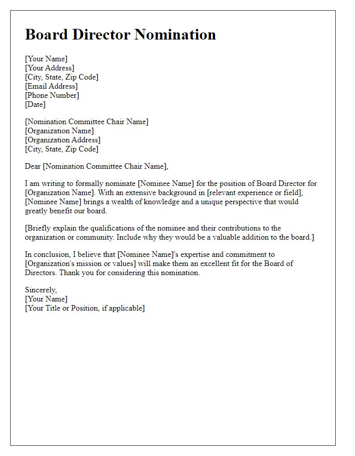 Letter template of Board Director Nomination