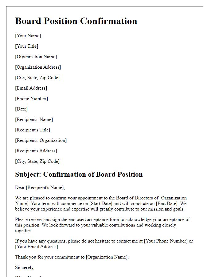 Letter template of Board Position Confirmation