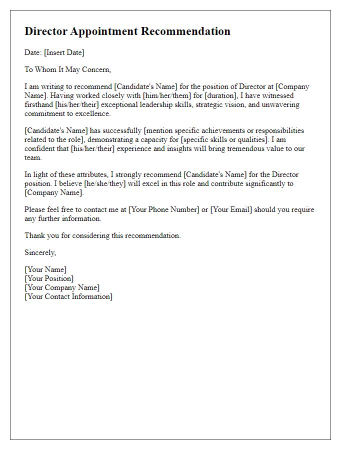 Letter template of Director Appointment Recommendation