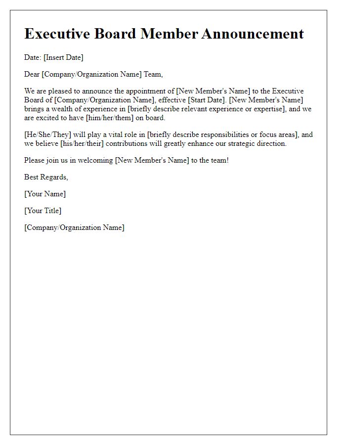 Letter template of Executive Board Member Announcement