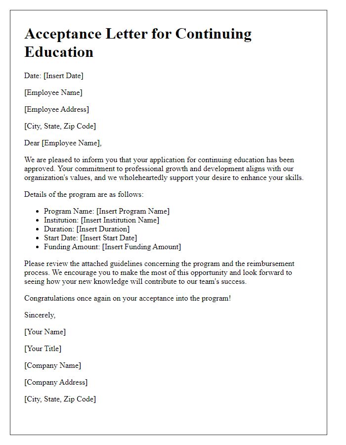 Letter template of acceptance for continuing education for employees