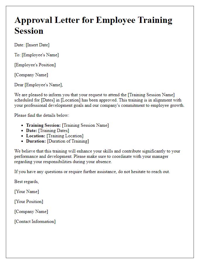 Letter template of approval for employee training session