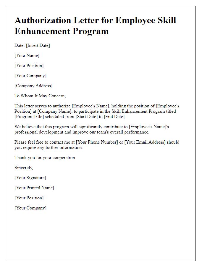 Letter template of authorization for employee skill enhancement program