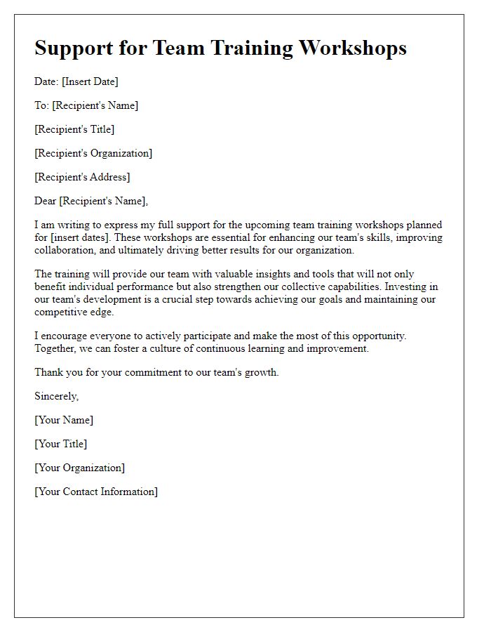 Letter template of backing for team training workshops