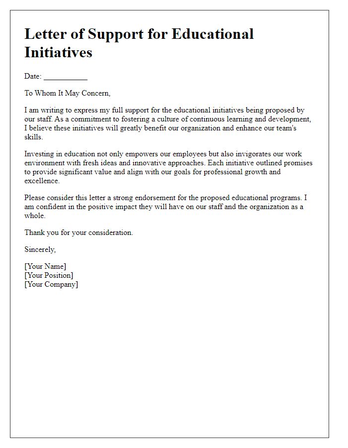 Letter template of support for staff educational initiatives