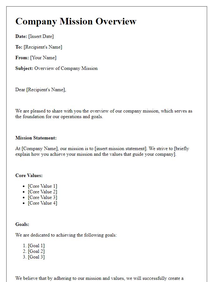 Letter template of company mission overview