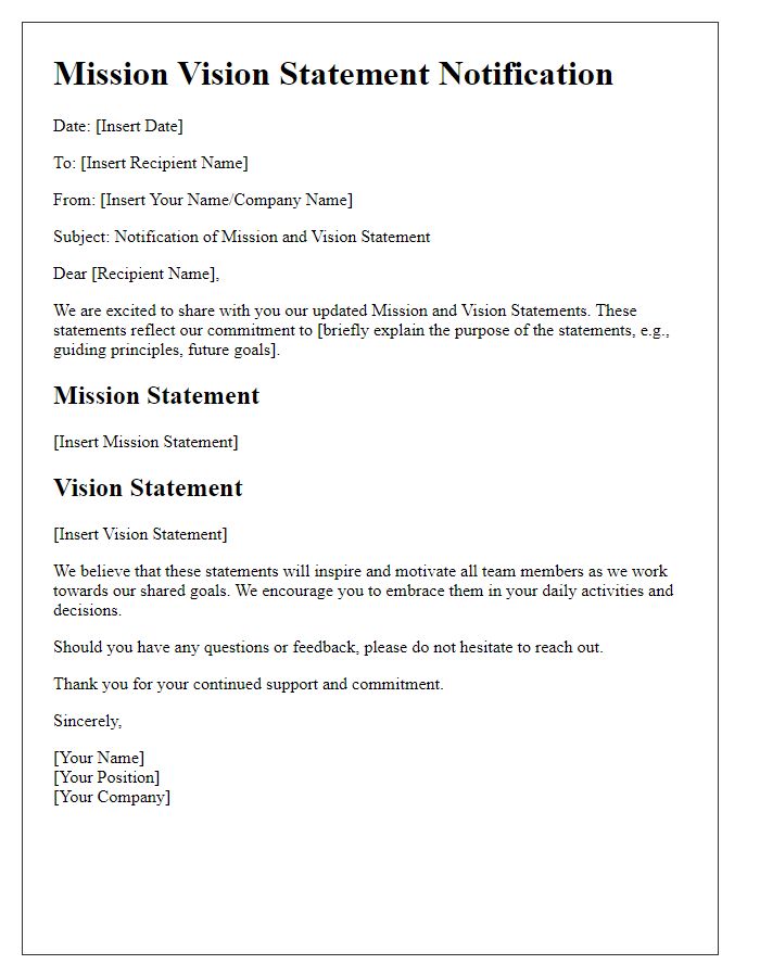 Letter template of mission vision statement notification