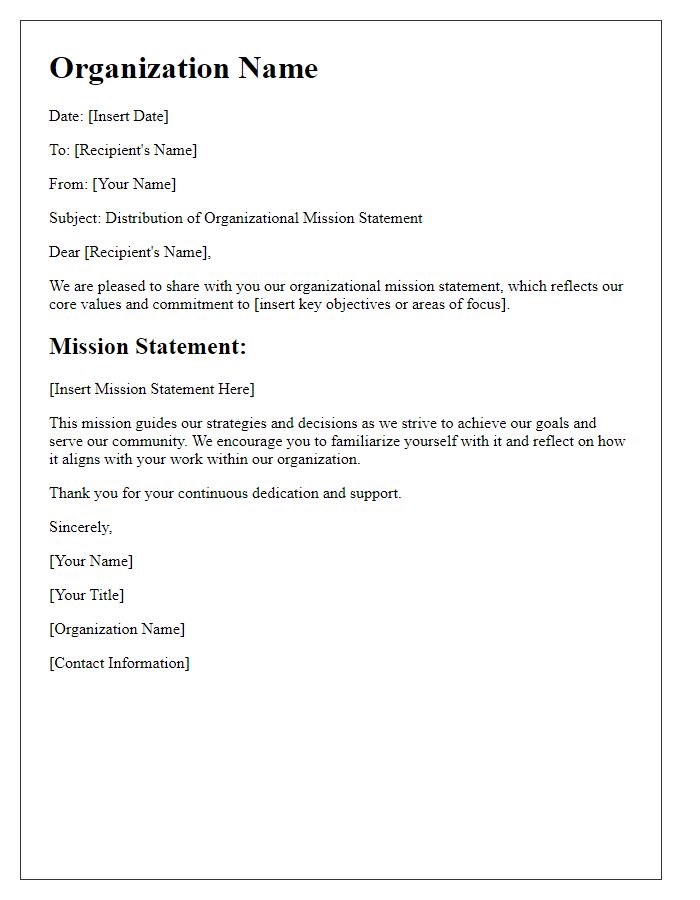 Letter template of organizational mission statement distribution