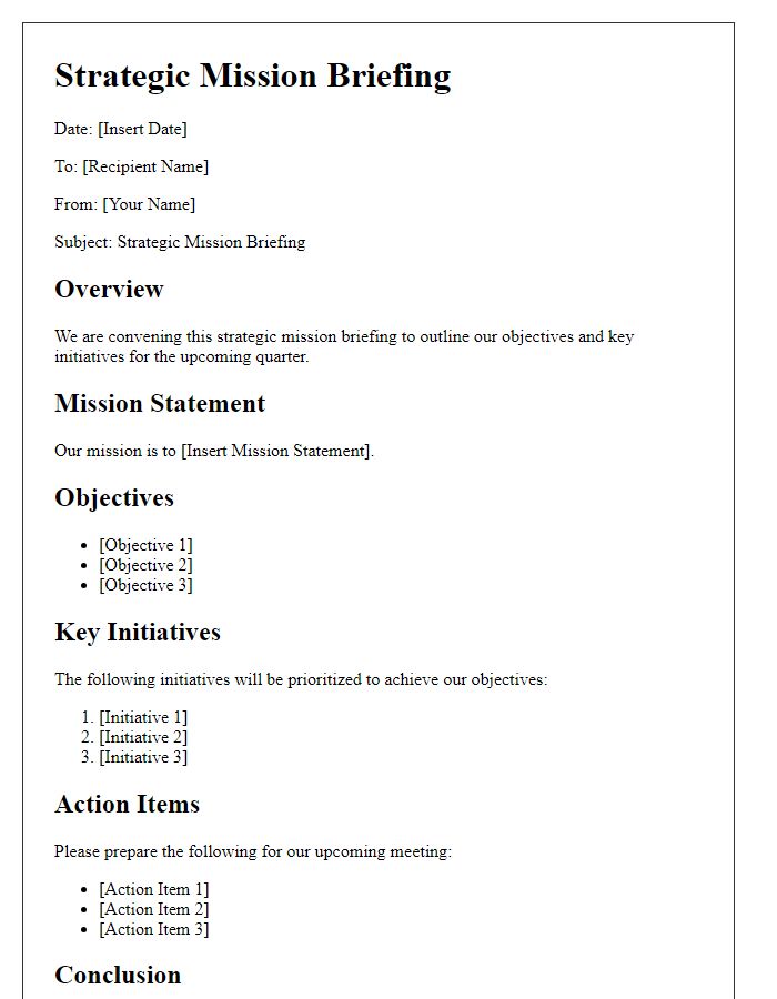 Letter template of strategic mission briefing