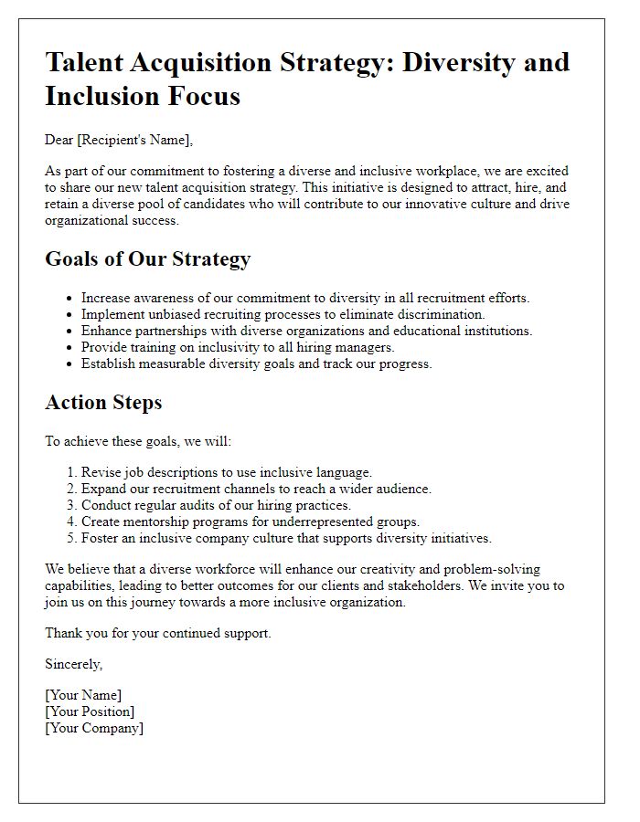 Letter template of talent acquisition strategy diversity and inclusion focus