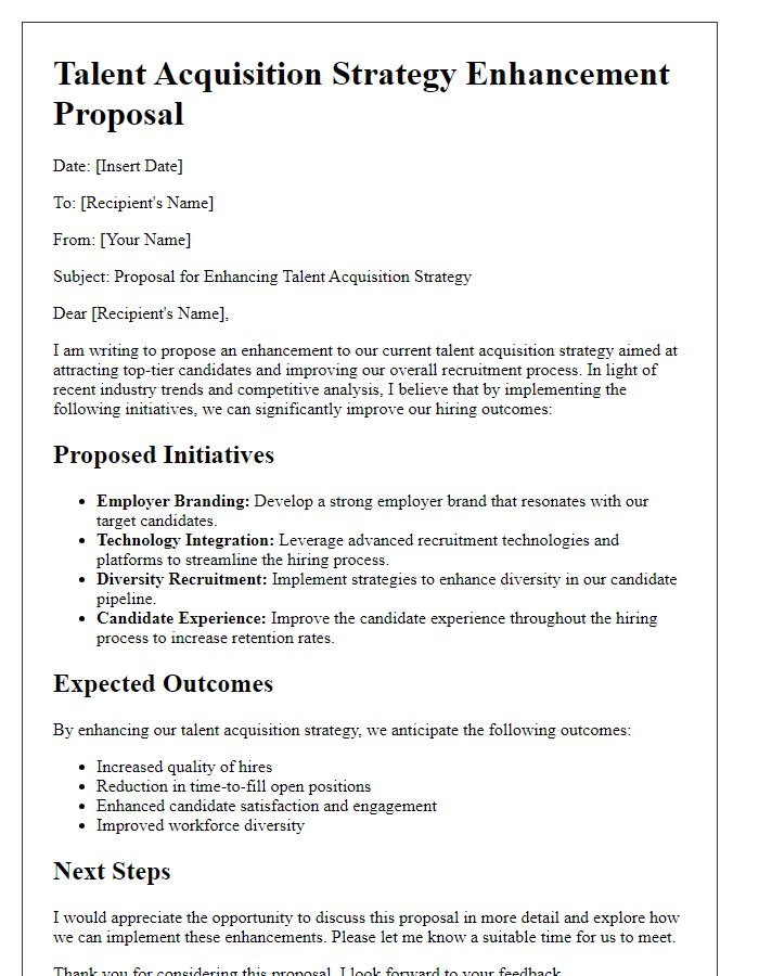 Letter template of talent acquisition strategy enhancement proposal