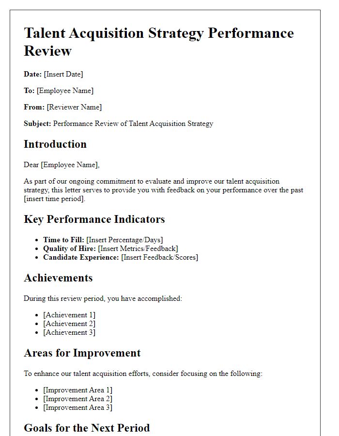 Letter template of talent acquisition strategy performance review