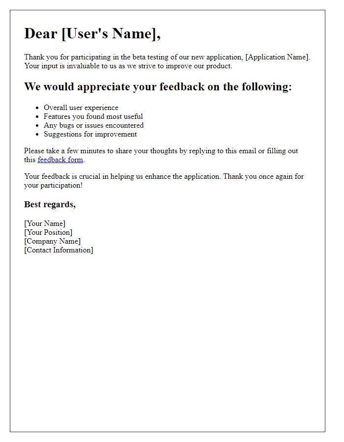 Letter template of feedback request for beta version users