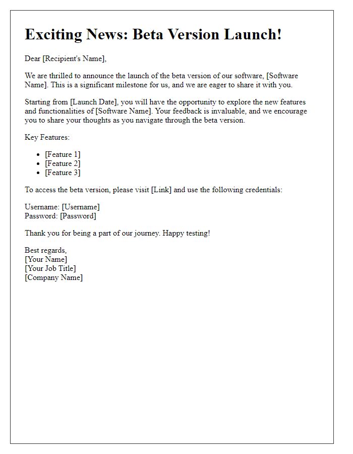 Letter template of software beta version launch announcement