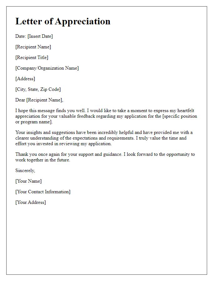 Letter template of appreciation for application feedback
