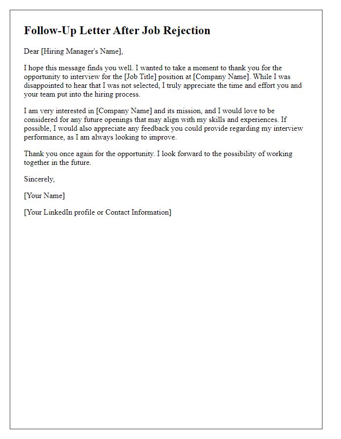 Letter template of follow-up after job rejection