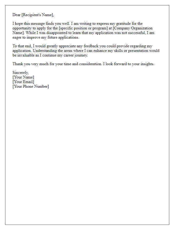 Letter template of requesting feedback for future applications