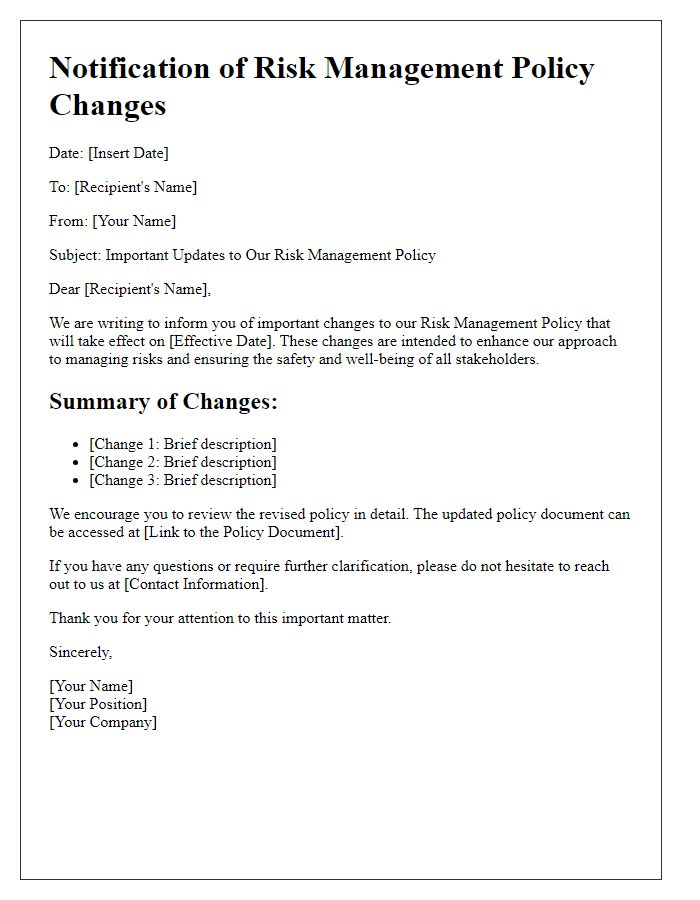 Letter template of risk management policy changes notification