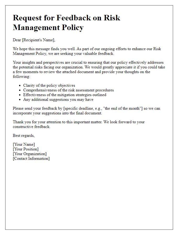 Letter template of risk management policy feedback request