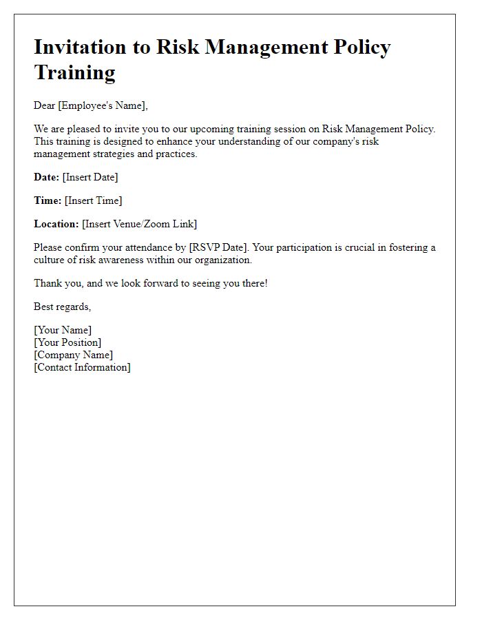 Letter template of risk management policy training invitation