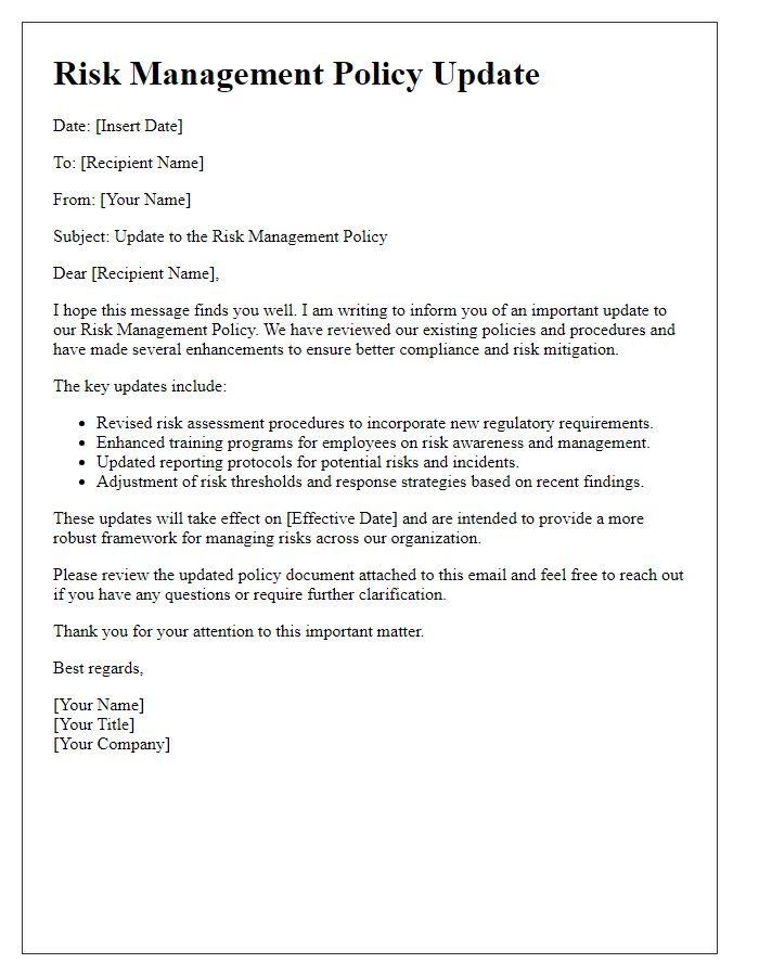 Letter template of risk management policy update