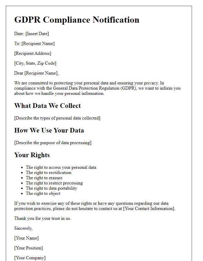 Letter template of GDPR Compliance Notification